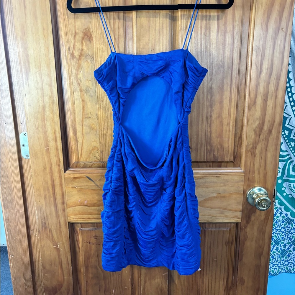 WINDSOR | Blue Ruched Open Back Mini Dress - Picture 3 of 8